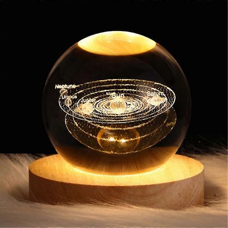 Lampe planète boule de cristal lumineuse, veilleuse LED rechargeable par USB, décoration de chambre, cadeau pour enfants (1/5)