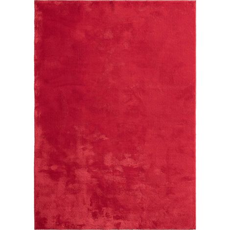 Carpetsale24 Wohnzimmerteppich 160x200 cm, einfarbig rot, modern und weich, kurzer Flor, mit rutschfester Rückseite, waschbar (1/5)