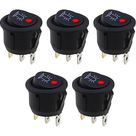 VGOL Lot de 5pcs Interrupteur à Bascule Rond 12V 20A 3 Broches Bouton-Poussoir Marche/Arrêt avec Voyant LED Rouge pour 20mm Diamètre du Trou de Montage Voiture Camion Bateau (1/4)