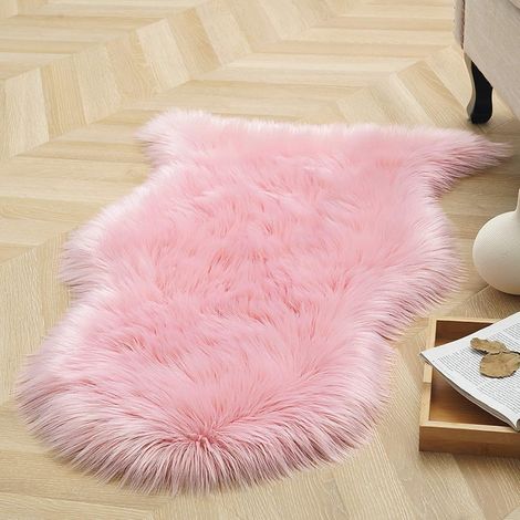 Tapis en Peau de Mouton synthétique,Tapis Fausse Fourrure,Carpette Moelleuse pour Chambre à Coucher, Salon, Crèche (Rose, 50 X 80 CM irrégulier) (1/5)