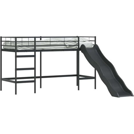Lit superposé pour enfants avec toboggan, noir et gris anthracite (1/5)