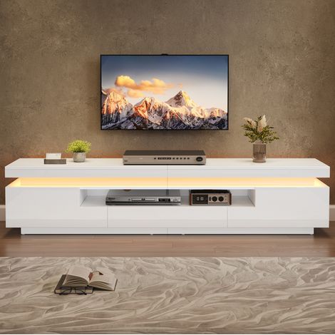 Mobile TV 175x38x45 cm in truciolato bianco, con illuminazione LED per soggiorno FloraGrace (1/5)