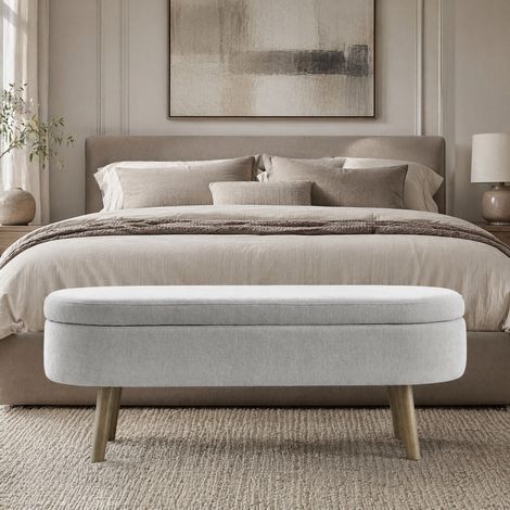 Banc coffre 110x40x42 cm en chenille gris avec couvercle amorti HAVRYA (1/5)