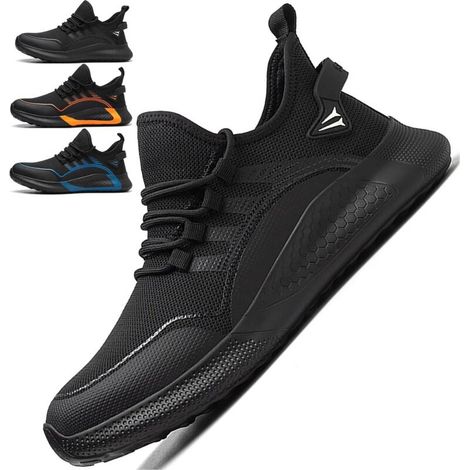 Chaussures De Sécurité Hommes Femmes Avec Capuchon D'orteil En Acier, Entraîneurs De Sécurité Confortables Légers Smash Et Ponction De Chaussures De Travail Résistant Noir-44 (1/5)