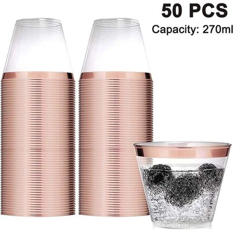 Set de 50 verres à cocktail jetables en plastique de 9 oz, gobelets réutilisables pour fêtes et événements, robustes et élégants, idéaux pour apéritifs et boissons fraîches. (1/4)