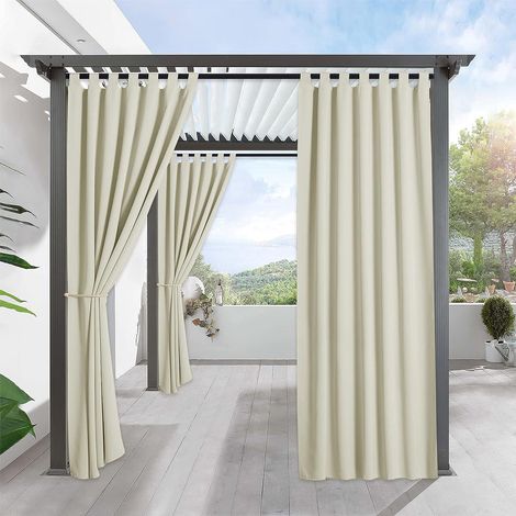 Rideaux d'Extérieur - Rideau Occultant Impermeable à Pattes pour Intérieur Extérieur Thermique Anti Chaleur ,L 132 x H 213 cm,Beige Clair,2 PCS (1/5)