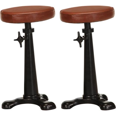 vidaXL Tabourets de bar lot de 2 marron cuir véritable et fonte (1/5)