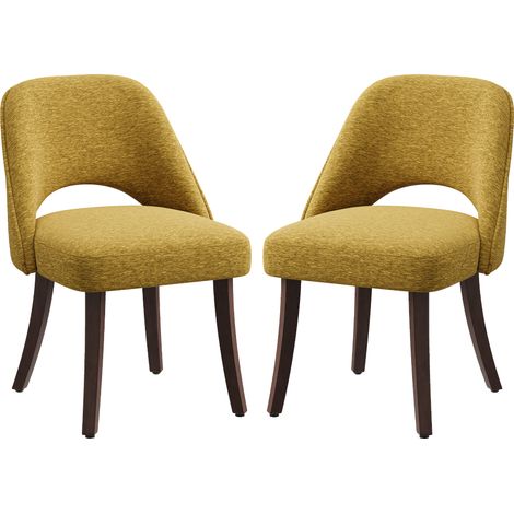 COLAMY Lot de 2 Chaises de Salle à Manger Modernes Style Mid-Century avec Pieds en Bois Massif, Assise Rembourrée et Dossier Ergonomique Courbé,jaune (1/5)