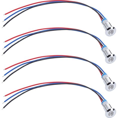 Lot de 4 voyants LED métalliques à cathode commune, composants de contrôle industriel, 8 mm, 12-24 V, rouge et bleu (1/5)