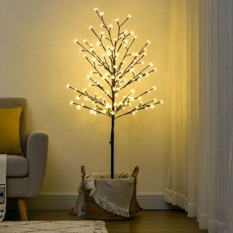 HOMCOM Lampada ad albero di ciliegio in fiore con 150 luci LED, lampada decorativa per interni a forma di ciliegio in fiore, 17x17x150 cm, nera (1/5)