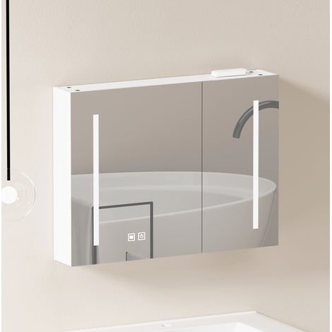 LED-Spiegelschrank 80 cm Weiß aus MDF und Glas (1/5)