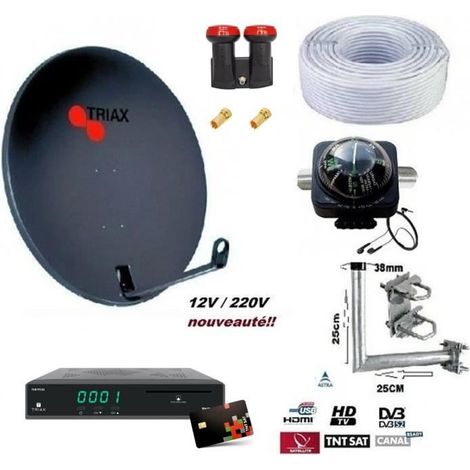 Kit Parabole - VISIOSAT - Triax 78CM - Récepteur TNTSAT 9930 - LNB monoblock Redline - 20M Câble