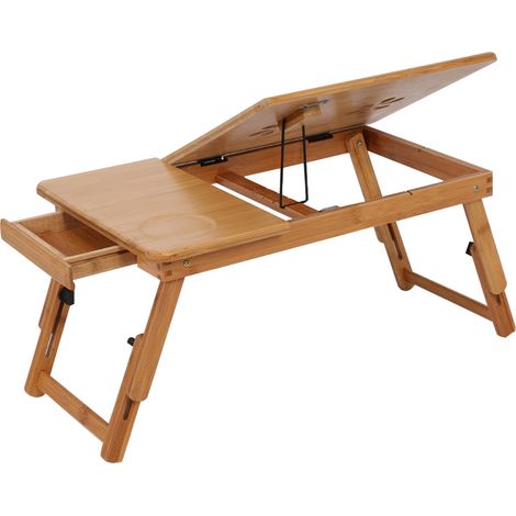 Lit pliant Portable en bambou, bureau d'ordinateur Portable, plateau réglable pour ordinateur Portable, plateau avec tiroir (1/5)