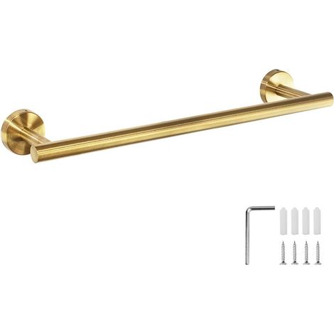 1 Barre Porte-Serviettes Mural, Acier Inoxydable, Finition Or Brossé, Pour Salle de Bain et Cuisine