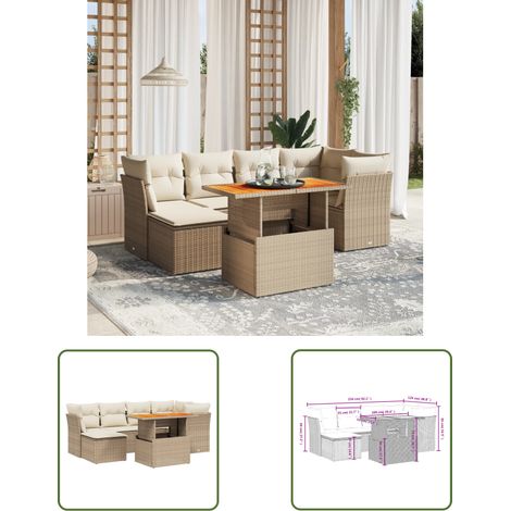 The Living Store 7-tlg. Garten-Sofagarnitur mit Kissen Beige Poly Rattan - Gartenmöbel Set - PE-Rattan Möbel - Outdoor Sofa - Lounge Garnitur - Gartenlounge (1/3)