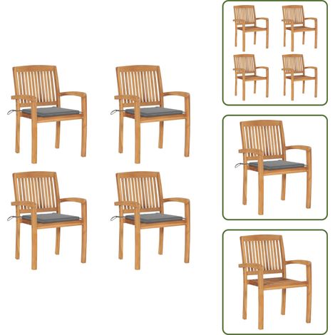 The Living Store Stapelbare Gartenstühle mit Kissen 4 Stk. Massivholz Teak - Stapelbare Gartenstühle (1/5)