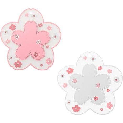 Sottobicchieri Kawaii, 2 pezzi, graziosi sottobicchieri in PVC con fiori di ciliegio per la casa, tazza da tè rosa con motivo floreale rosa (1/3)
