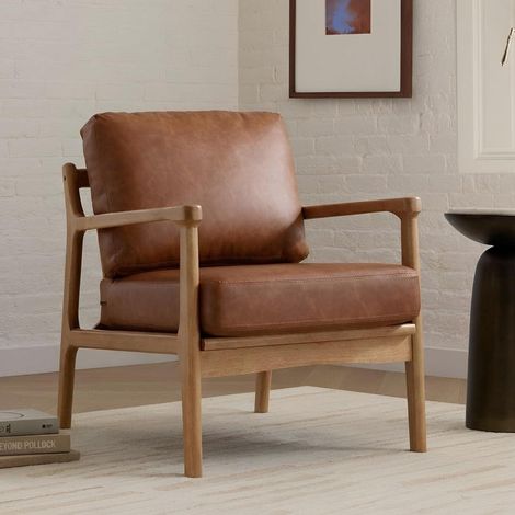Loungesessel mit Holzgestell und Kunstleder, Braun (1/5)