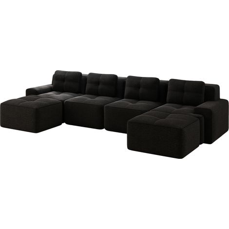 Modulares U-Sofa aus schwarzem Rippvelours, 4 Plätze MODENUIT (1/5)