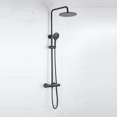 FugaFlow Eccelente Sobrado Ensemble de douche pluie - thermostatique - pommeau 25cm - douchette ronde - Noir mat (1/4)