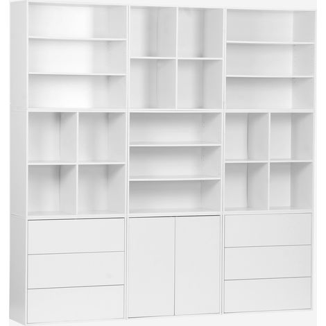 Kit estantería o biblioteca modular decorativa madera con 9 elementos (1/5)