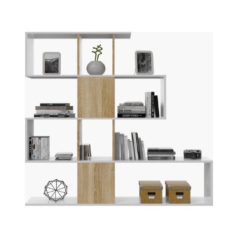KIT LIBRERIA ZIG ZAG CM. 145X29X145H IN MELANINA BIANCO/ROVERE O BIANCO CEMENTO