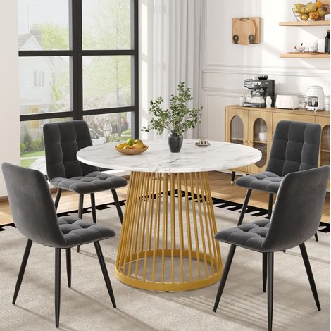 Mesa comedor redonda con 4 sillas y mármol OKMYHOME (1/5)