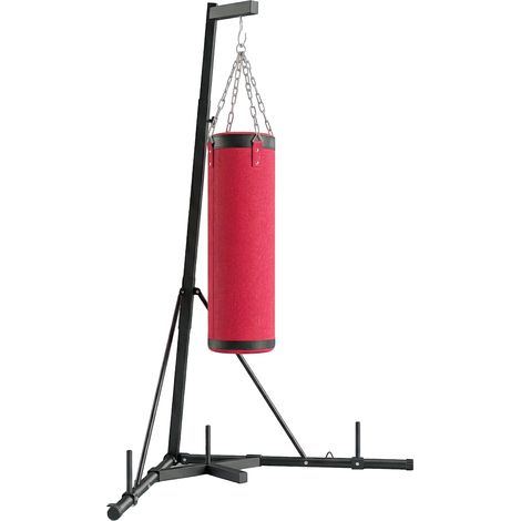 Supporto per Sacco Boxe Regolabile 175x91x185-231 cm con Base Triangolare e Sacco da Boxe in Acciaio e Tela Rosso (1/5)