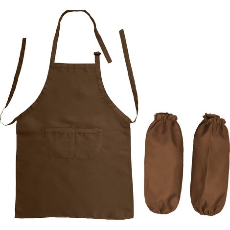 Tablier et manchettes pour enfants, tablier de cuisine ajustable avec grande poche, idéal pour cuisiner, pâtisser et peindre, couleur marron (1/4)