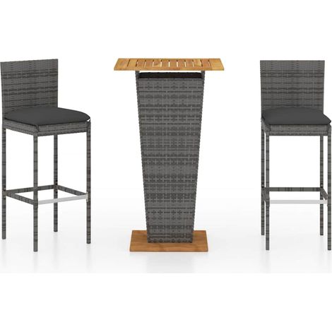 Set Bar da Giardino 3 pz  Salotto da Giardino con Cuscini in Polyrattan Grigio (1/5)
