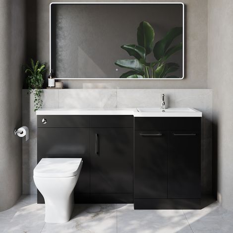 Napoli 390 Matt Black 1500mm 3 Door Vanity Unit Toilet Suite with Right Hand Square Lucia Basin - 1500mm - Chrome 160mm HandleWith Kingston Toilet Pan and Seat