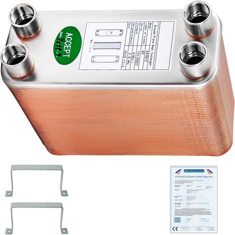 Mophorn 60 Plattenwärmetauscher, 1/2" BSP FPT-Anschlüsse, Edelstahl 316L, gelötete Platte für Warmwasserheizung (1/5)