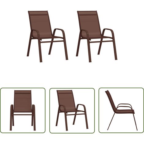 The Living Store Chaises empilables de jardin lot de 2 Marron Tissu textilène - Chaise De Jardin - Meubles De Jardin - Chaise Empilable - Terrasse - Balcon (1/5)