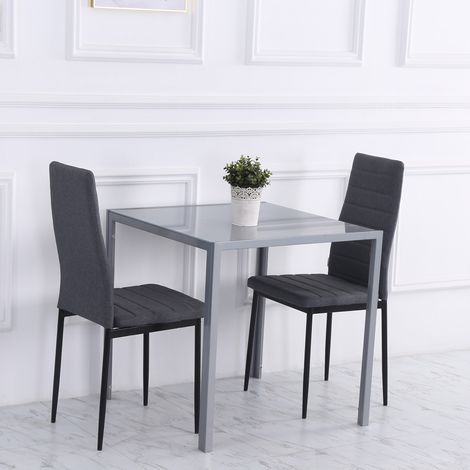 Mesa de comedor cuadrada de cristal templado 75 x 75 x 75 cm gris OKWISH (1/5)