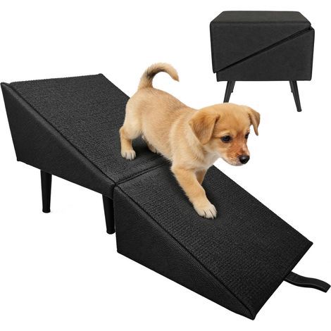 2-in-1 Hunderampe – 1 Stück – Holz und schwarzer Samt – faltbar, rutschfest – Hundesofa-Bett – 73 x 28 x 35 cm (1/5)