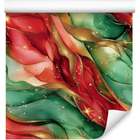 Papel pintado rojo tinta y verde para salón y dormitorio, 50x1000 cm (1/5)