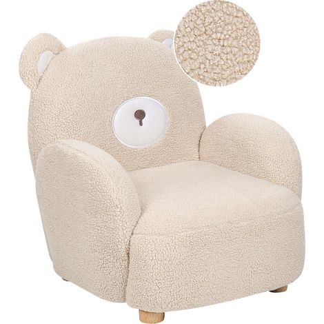Sedia per animali in pelliccia sintetica in poliestere con design a forma di orso e braccioli in peluche per bambini Beige Boo