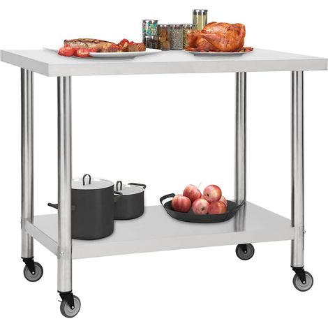 Table de travail de cuisine avec roues 100x45x85 cm Inox (1/5)