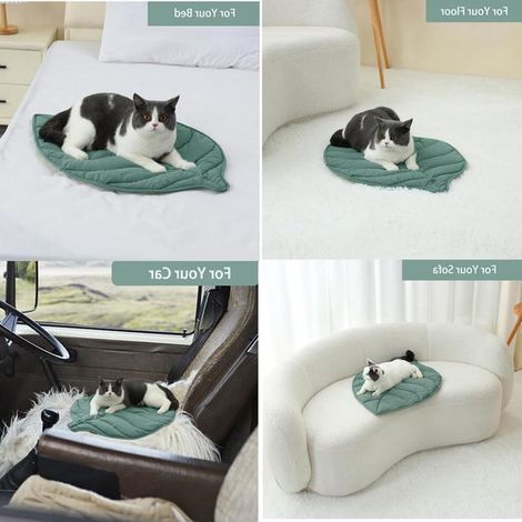Cama para gatos y cojín para gatos - Lugar de descanso para mascotas - Sueño tranquilo - Diseño de doble cara - 70 x 50 cm - Hojas (1/5)