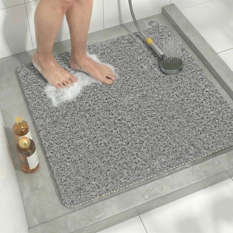 Tapis de Douche en PVC Loofah Antidérapant Carré 60x60 cm avec Drain Tapis Antidérapant Douche Caillebotis Douche Séchage Instantané Surface Anti Moisissure Gris (1/5)