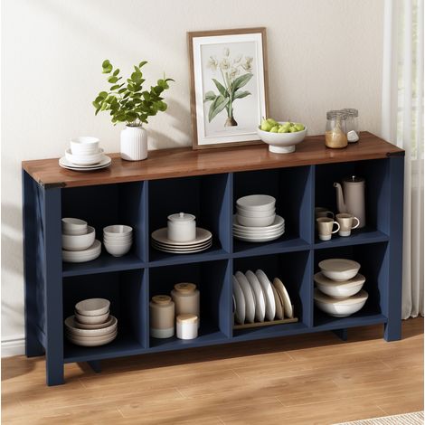 Meuble de rangement horizontal 8 niches 140 x 34 x 75 cm en MDF bleu DESVIAE (1/5)