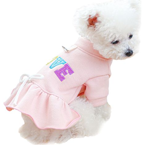 1 robe pour chien, en polyester, rose, pour automne-hiver, taille S/M/L/XL, pour petits chiens et chats femelles (1/5)