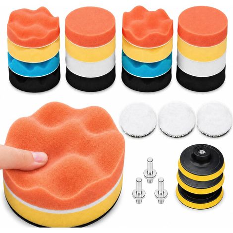 25Pcs Pollisage Voiture Kit, 75mm Éponge Disque de Polissage, Embout Polish pour Perceuse, Brosse a Polir pour Meuleuse,Tampon Lustrage avec M10 Adaptateur (1/5)