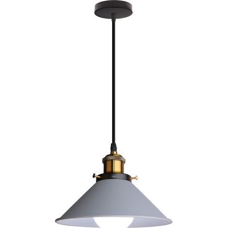 Suspension - Lustre Métal Abat-jour Ouvert E27 Diamètre 22 cm Gris - Pour Salon Cuisine Bureau Café Restaurant - 1 Pièce