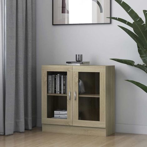 Armoire à vitrine-Meuble de rangement vitré Chêne sonoma 82,5x30,5x80cm Bois d'ingénierie 125934 (1/5)