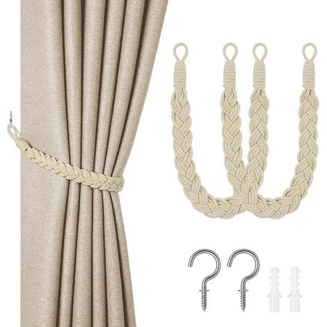 Abrazaderas para cortinas, 4 abrazaderas beige tejidas a mano, abrazaderas de cuerda tejidas, accesorios para cortinas tejidas para decoración de interiores y exteriores. (1/5)