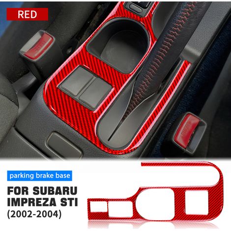(Frein de stationnement 9) Cache en fibre de carbone véritable compatible avec Subaru Impreza STI 2002, 2003 et 2004 : accessoire intérieur, autocollant, panneau de commande multimédia central (1/5)