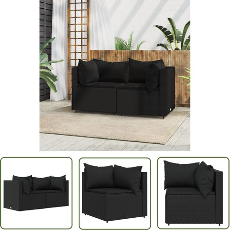 The Living Store Canapés d'angle de jardin et coussins 2pcs Noir Résine tressée - Canape De Jardin - Mobilier De Jardin - Canapé Extérieur - Meubles De Jardin - Set De Salon De Jardin (1/5)