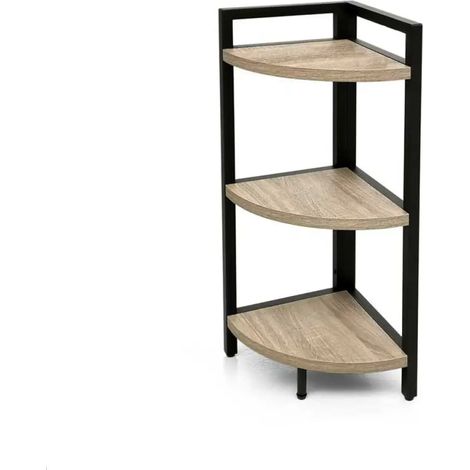 Eckregal mit 3 Regalen aus Metall in Eichenoptik 32x32x85 cm (1/2)