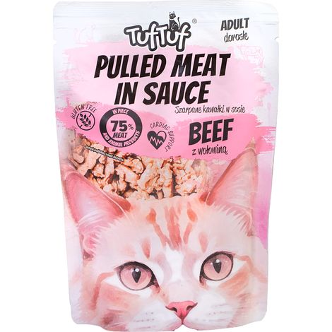 TufTuf Jerky Chunks en sauce, pâtée pour chat au bœuf, sachet de 100 g (1/3)